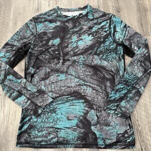 Real Tree Rash Guard Shirt Mens Medium Aqua Ocean Gray Fishing LS Beach Outdoors